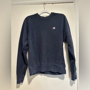 Champion Y2K Sz:XS Reverse Weave Navy Pullover Sweater. Ribbed Center Seam.